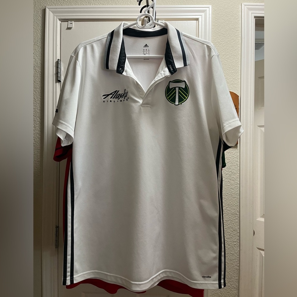 Adidas Polo shirt, short sleeve in good condition. 
White with black - Picture 1 of 2